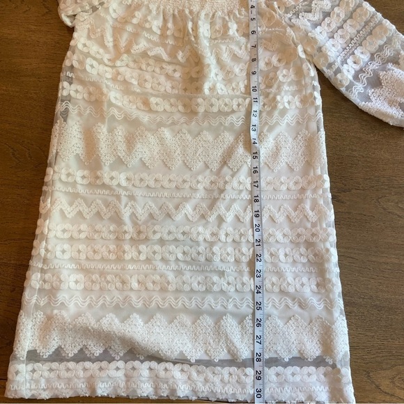 Trina Turk Hoku Embroidery Stripe Lace Off Shoulder Dress Mini Small Ivory - Picture 7 of 11